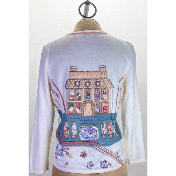 Vintage Beaded Crew Neck Button-Up Floral Long Sleeve Light Weight Cardigan - Picture 1 of 11